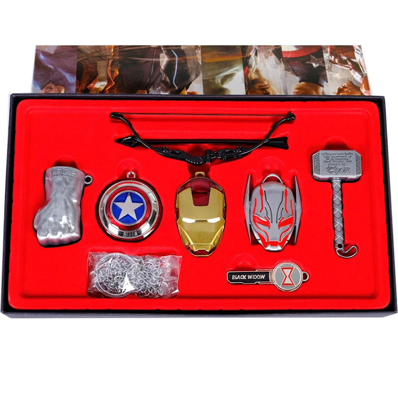 

The Avengers Iron Man Spider Mask Captain Shield Thanos Thor Hammer Keychain Keyrings Car Bag Pendant Cartoon Gifts Toys for Boy