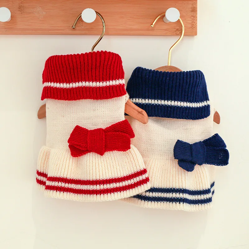 

Вязаная юбка с бантом, одежда для собак, платье-свитер для котят, одежда для маленьких собак, кошек, кавайный матросский костюм JK, товары для ...