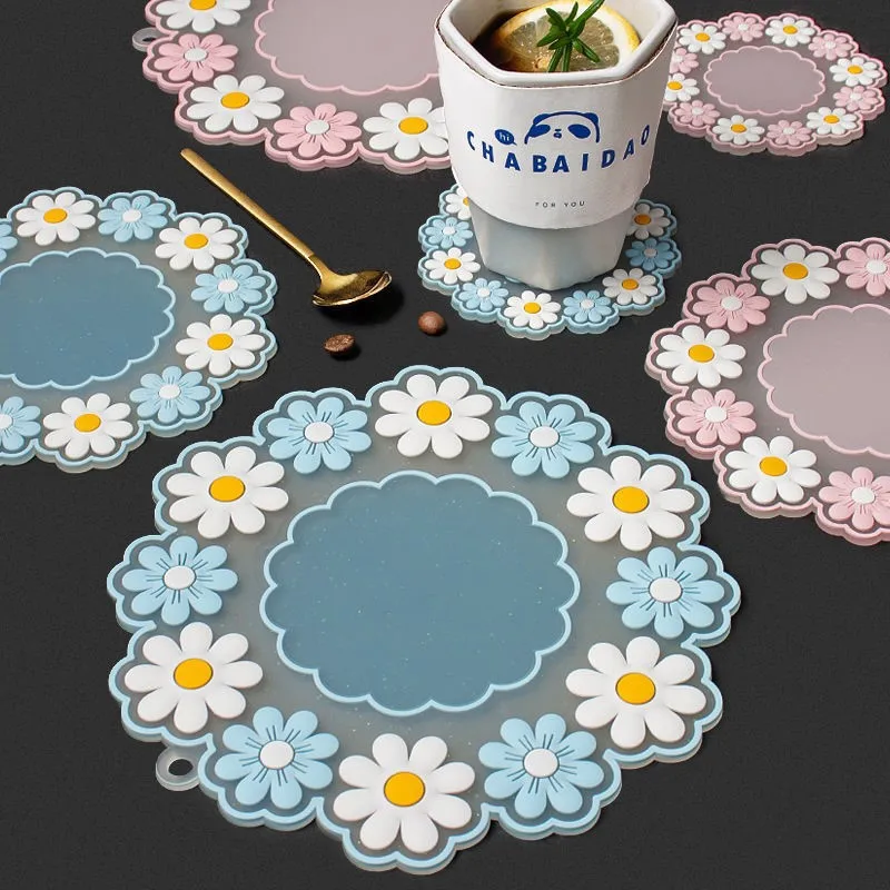 

Силиконовый изоляционный коврик, коврик для стола из ПВХ с маргаритками, нескользящий коврик для чашки, кофе, чая, подставки в японском стил...