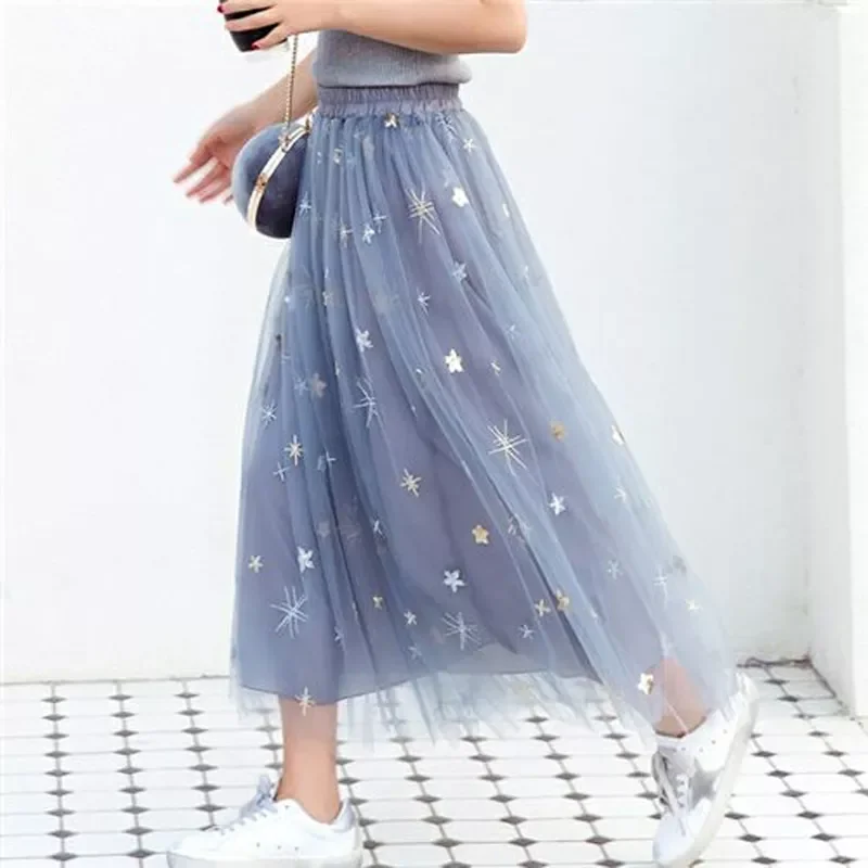

2018 Spring & Summer Fashion Faldas Korean Style 8 M Big Swing Maxi Skirts Womens Jupe High Waist Tutu Adult Long Tulle Skir