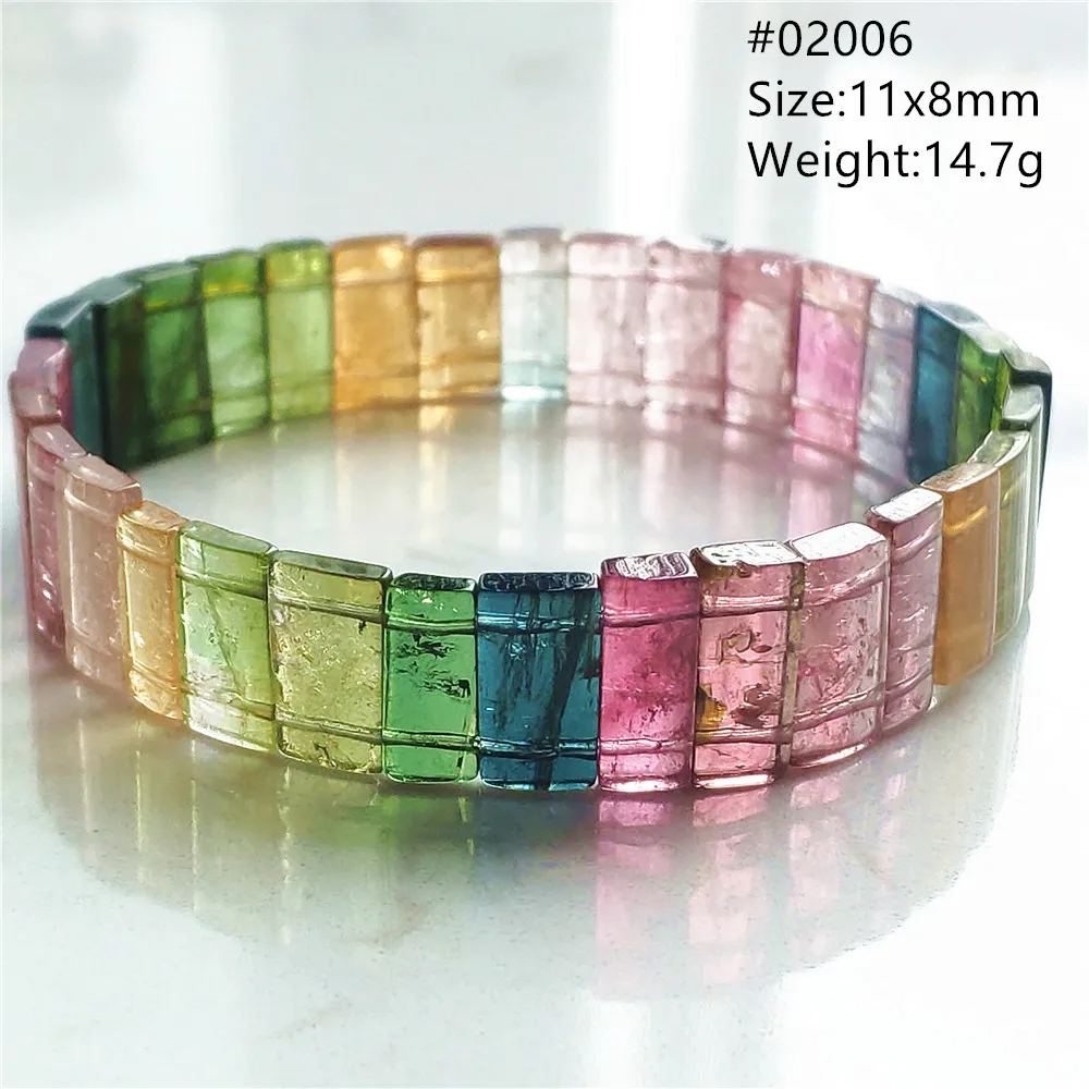 

Natural Colorful Blue Red Tourmaline Bracelet Brazil 11x8mm Clear Rectangle Beads Women Men Rainbow Tourmaline Jewelry AAAAAAA