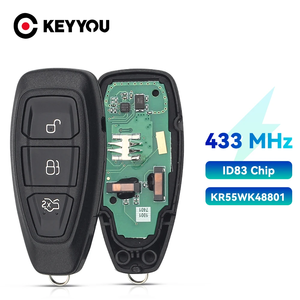 

KEYYOU KR55WK48801 For Ford Focus C-Max Mondeo Kuga Fiesta B-Max 433/434Mhz 4D63 ID83 80Bit Chip Smart Remote Car Key Keyless