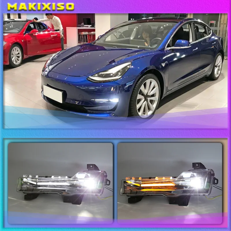 

Для Tesla Model 3 2018 2019 2020 2021 DRL 12 В Автомобильные светодиодсветодиодный дневные ходовые огни передняя противотуманная фара потоковый поворотный сигнал в сборе