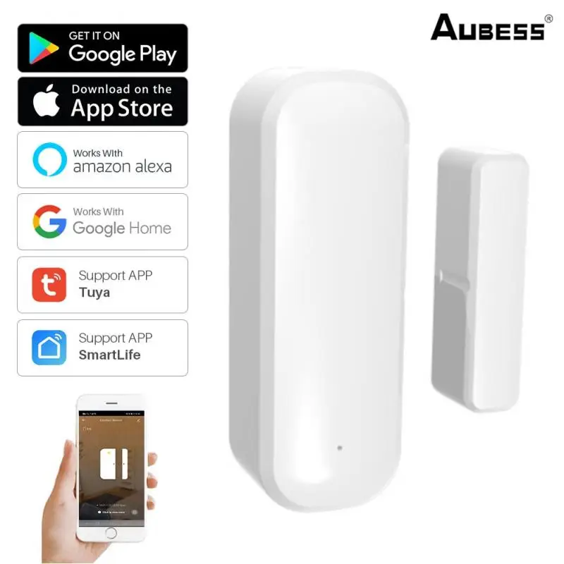 

Смарт-детекторы открывания/закрытия дверей Aubess Tuya, умные рандомные датчики окон с Wi-Fi, приложение Smartlife, работает с Google Home Alexa