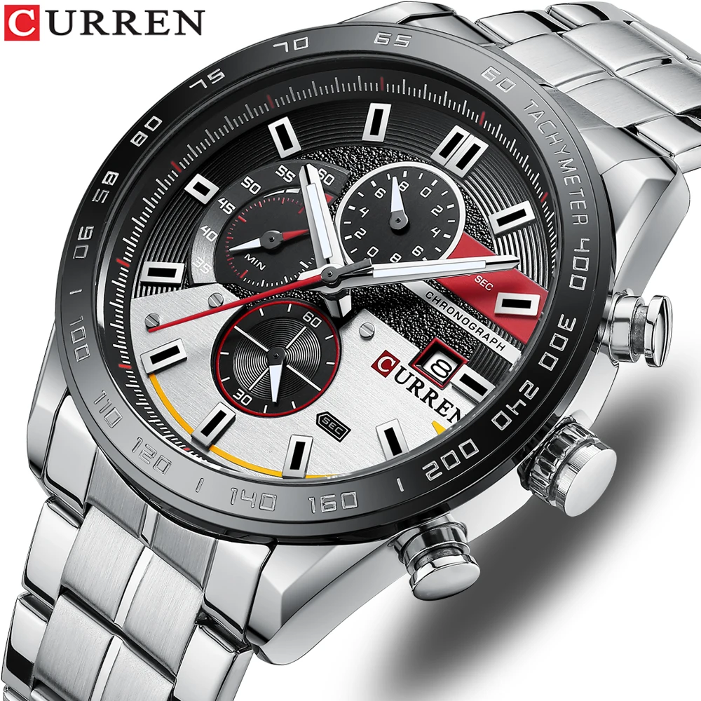 

Curren Top Brands Fashion Sports Chronograph Men Watch Multi-Function Stainless Steel Strap Calendar Male Watches For Military