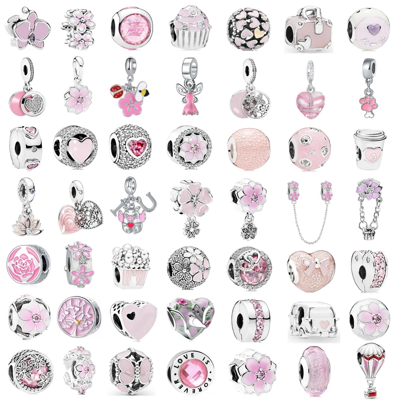 New Fashion Charm Original Pink Lotus Rose Flower Balloons Heart Beads Fit Original Pandora Ladies Bracciale Accessori Per Gioielli