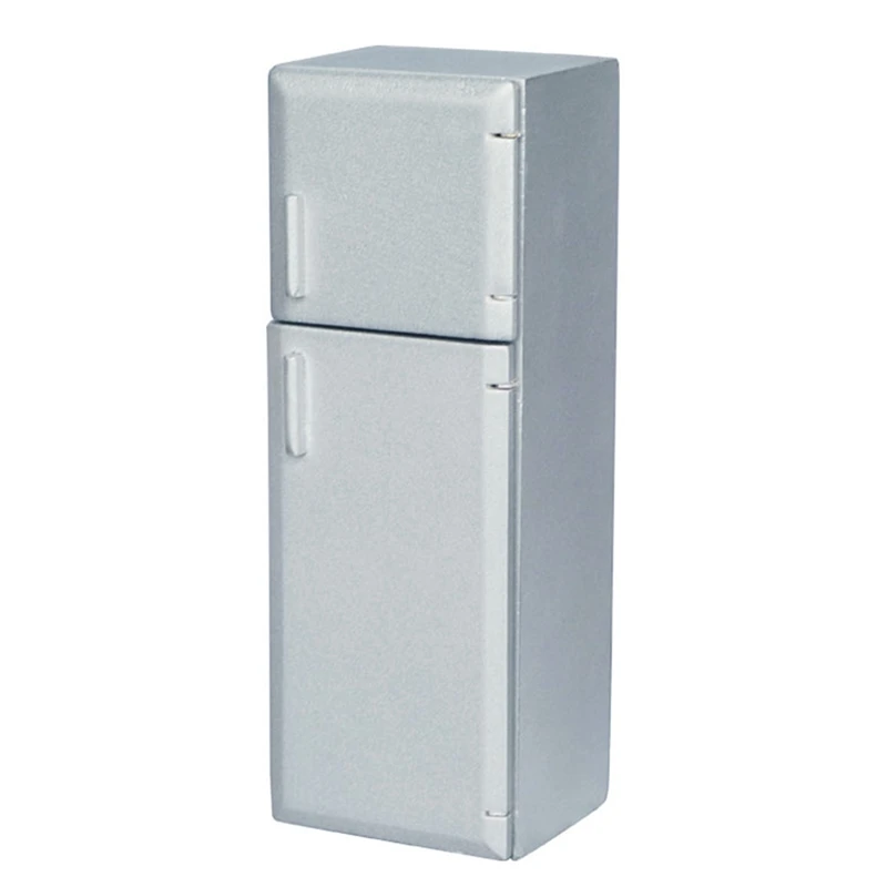 

1/12 Dollhouse Miniature Wooden Double Door Refrigerator Simulation Fridge Model For Doll House Decoration