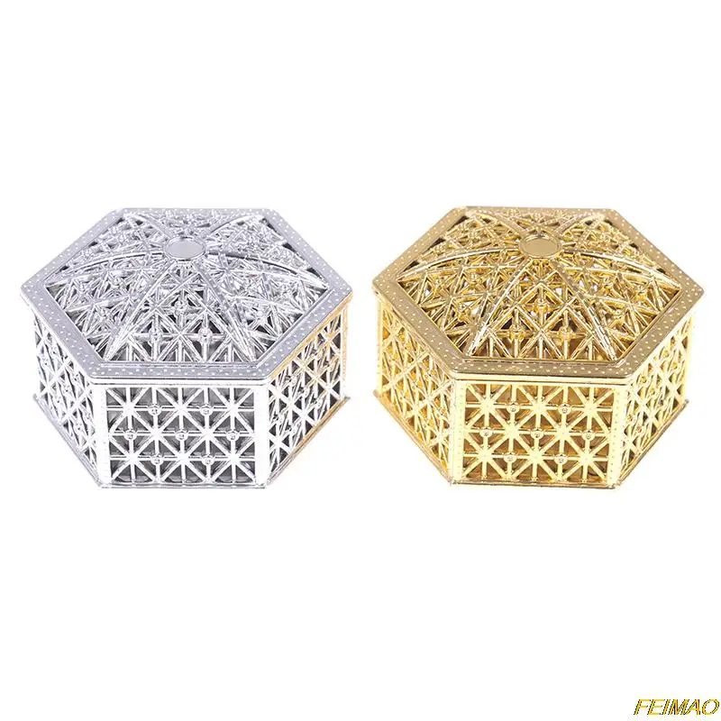 1 шт. креативная Шестигранная полая Золотая и Серебряная пластиковая коробка для