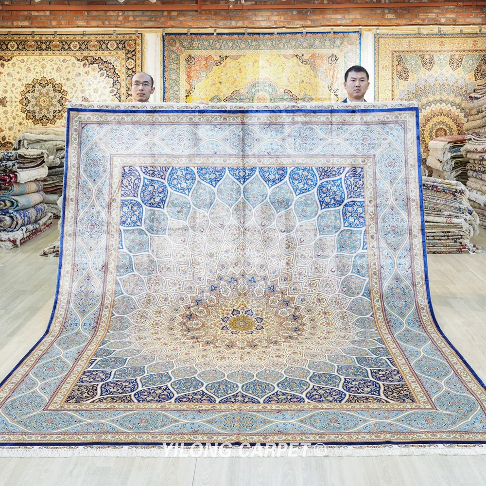 

8'x10' Large India Living Room Persian Carpet Artwork Medallion Blue Rug (ZQG639A)