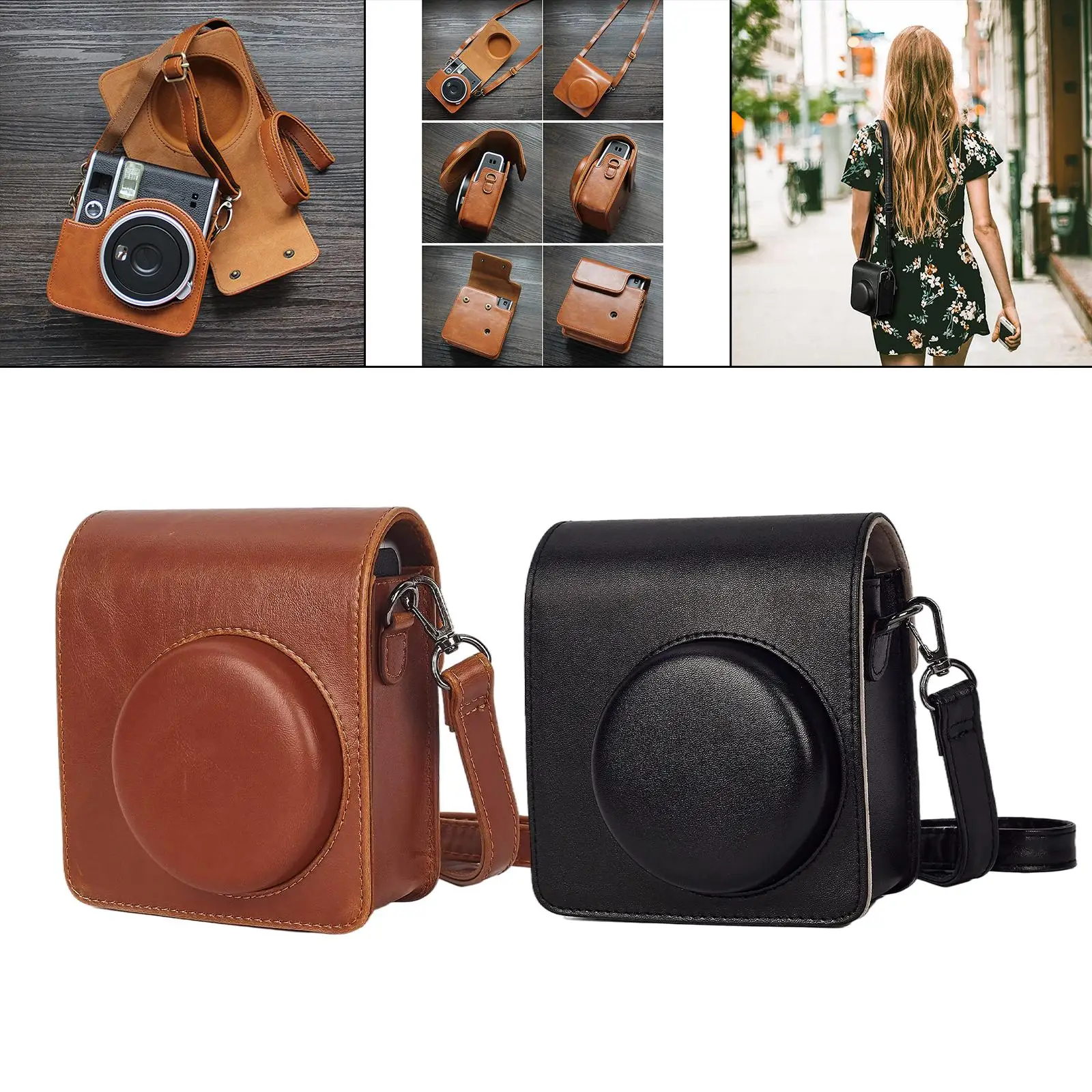 

Camera Case Premium Durable Small convenient Vintage Adjustable Strap PU Leather Bag for Instax Mini 40 Indoors and Outdoors.