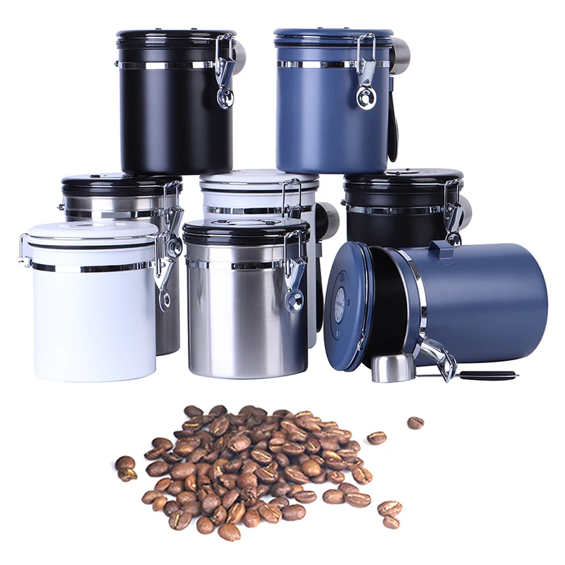 

Контейнер для кофе, герметичный кухонный контейнер из нержавеющей стали для хранения еды с датчиком, совок для зерен, чая, 1,5 л, 1,8 л