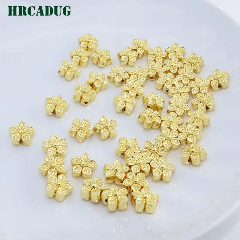 Fashion Flower Beads 18K Gold Plated Metal Spacer Copper Beads For Diy Bracelet Necklace Jewelry Making Supplies Separating Bead