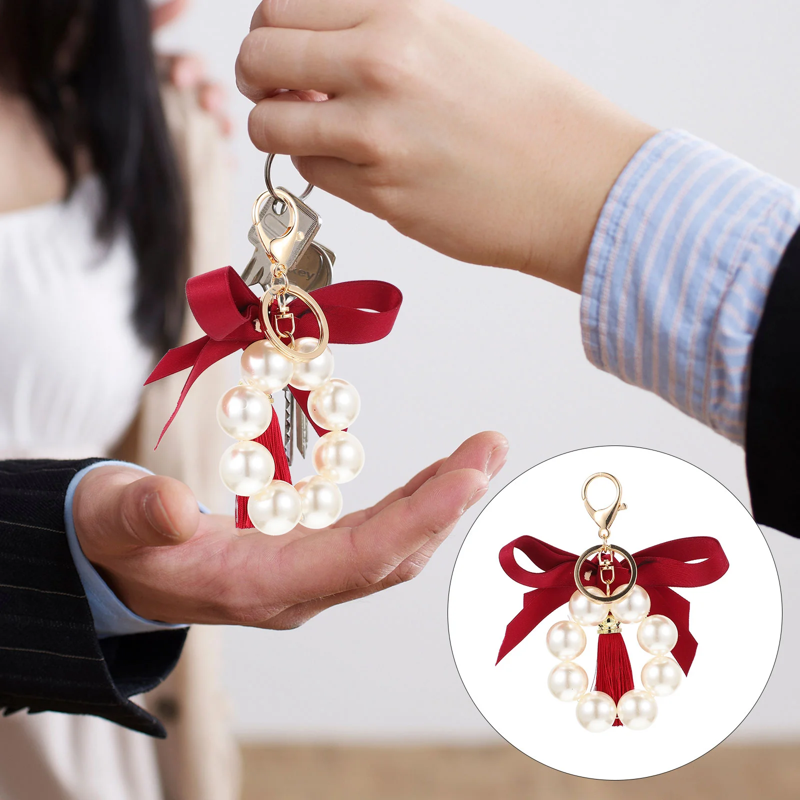 

Fashion Pearl Tassel Car Keychain Pearl Tassel Personalized Keyring for Handbag