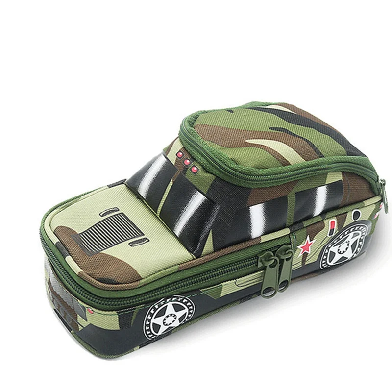

Camouflage Off-road Vehicle Pencil Case Pouch Bag Password Lock for Boys Children Double Zipper School Pencil Bag Stationery