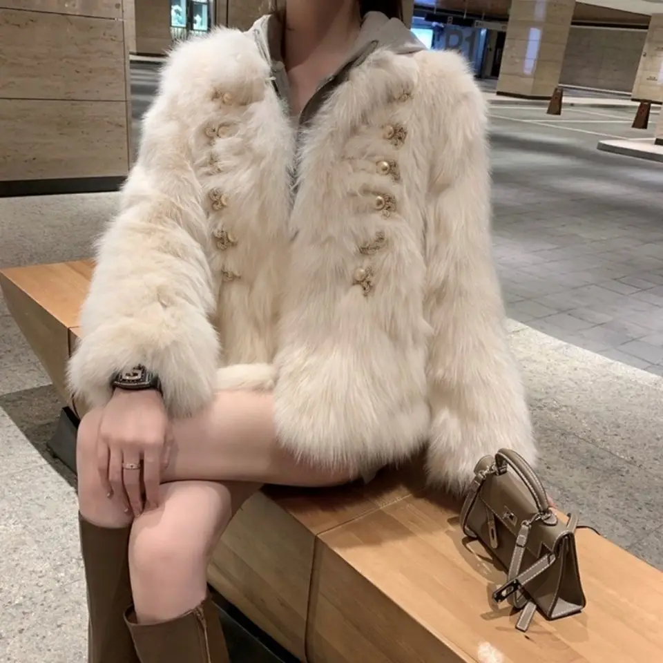 British Style Autumn and Winter Women's Fox Fur Fur Loose Faux Fur Coat Warm Jacket Coat Women