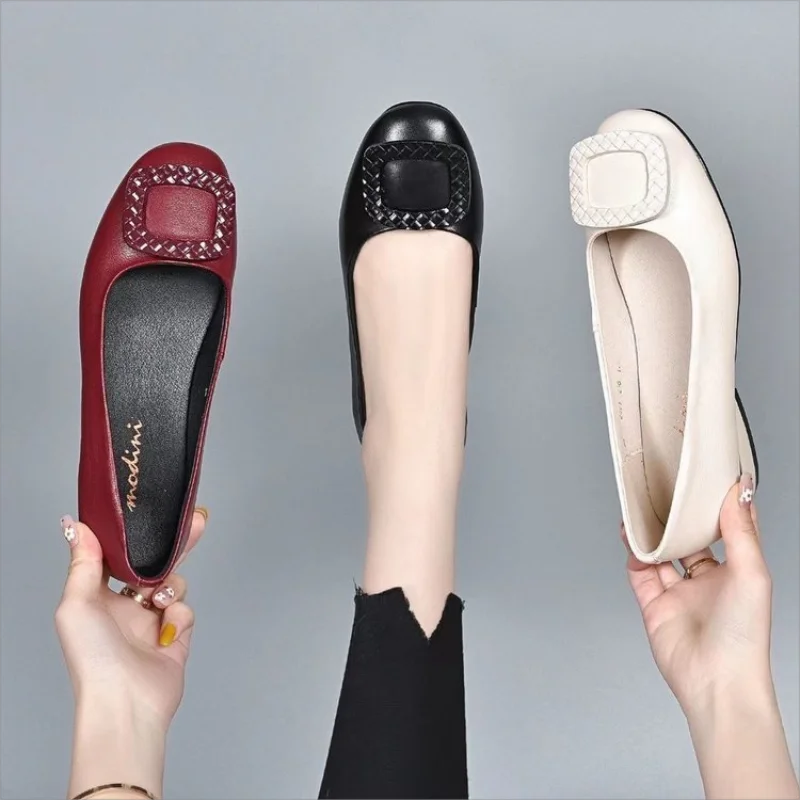 

Women Flats Shoes 2022 Casual Solid Color Slip On Lady Square Heel High Quality Comfort Party Wedding Office Shoes Zapatos Mujer