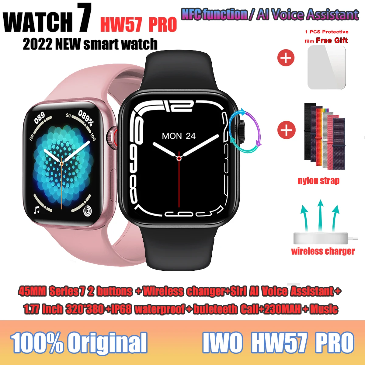 Смарт-часы lWO HW57 Pro Series 7 мужские с функцией NFC часы вызова Беспроводная зарядка