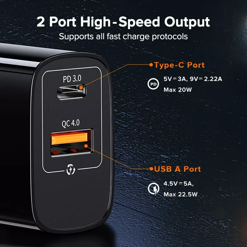 

2022 Trend For iPhone 13 12 Xs Dual USB Type C PD 20W Charger 5A Fast Charging Wall Adapter Quick Charge 4.0 QC