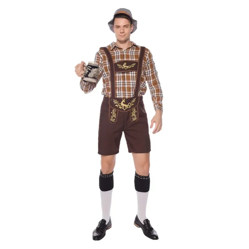 Германия Октоберфест Подтяжки Lederhosen Рубашка Шляпа Наряд Костюм Бавария Пивной