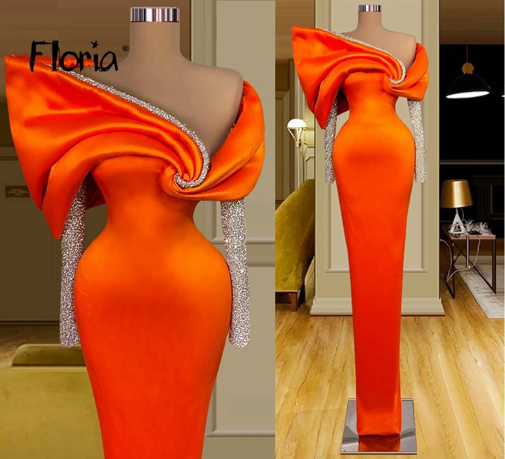 

African Off Shoulder Beaded Sparkly Long Evening Dress Mermaid Full Sleeve Formal Gowns for Weddings Party Arabic Prom Dresses