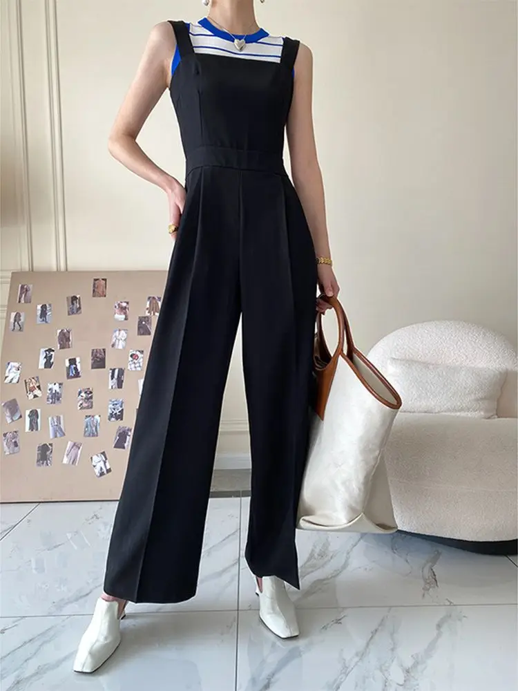 

Sexy Strapless Slim Office Lady Jumpsuits 2022 Summer New Elegant Sleeveless Black Overalls Korean Style Wide Leg Trousers