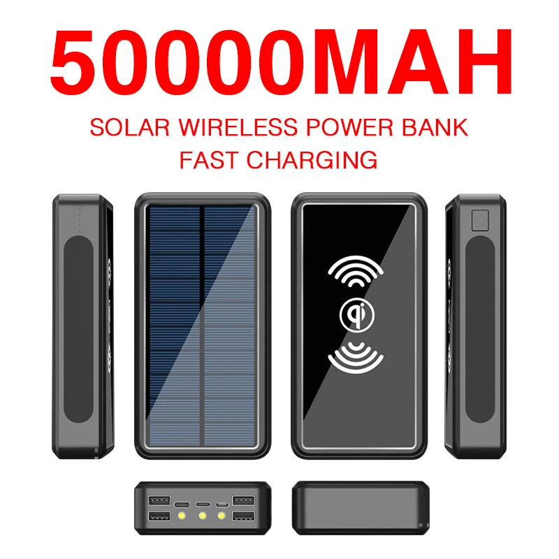 

50000mAh Wireless Solar Power Bank External Battery Portable PowerBank 4USB Convenient Travel For iPhone Samsung Huawei Xiaomi