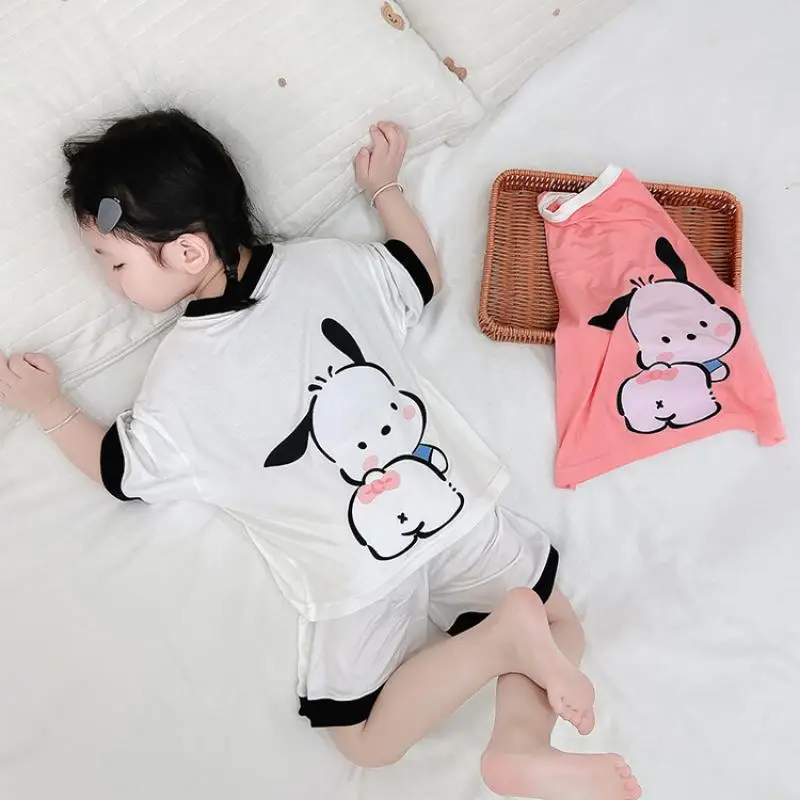 

Kawai Sanrio Pochaccol Kids Nightgown Cartoon Cute Summer Suit 2023 New Children Pajamas Cotton Home Leisure Clothes Girls Gifts