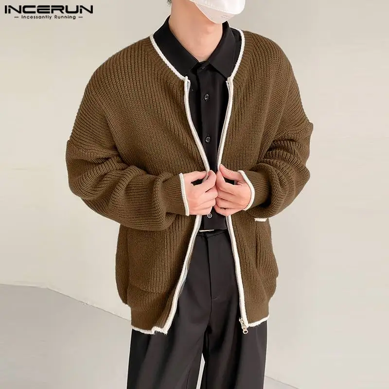 

Красивые хорошо облегающие Топы INCERUN, новые мужские дизайнерские футболки на молнии, Модный повседневный мужской Лидер продаж, вязаный свит...