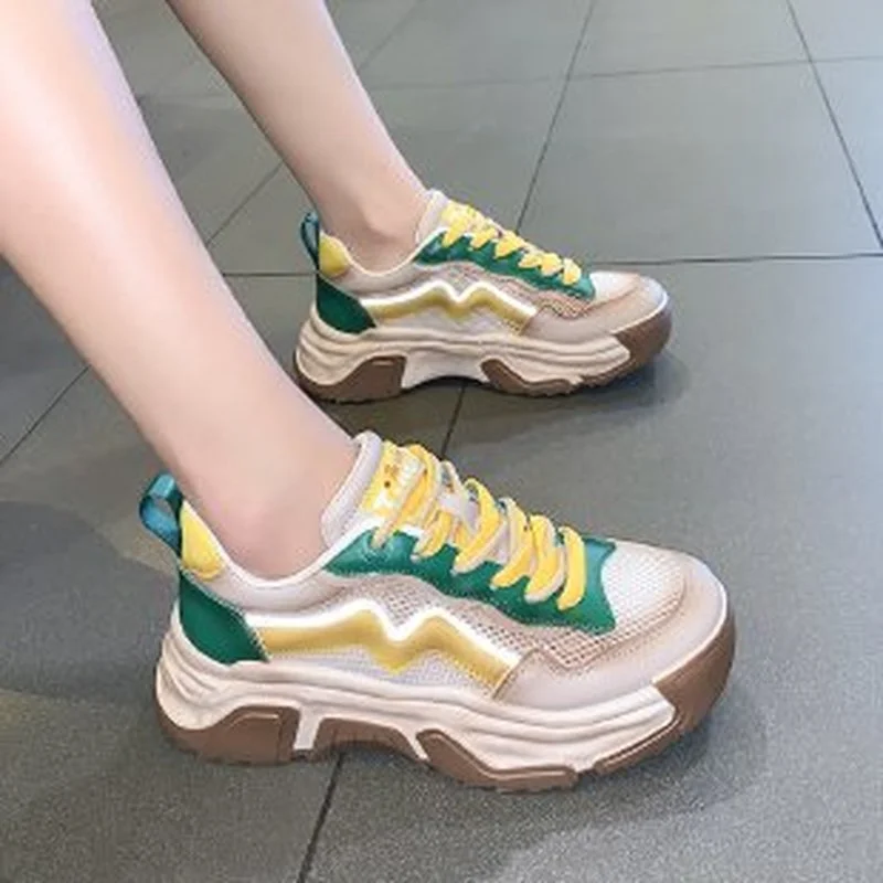 

Женские кроссовки на шнуровке, кроссовки с цветными вставками, увеличивающие рост, новинка весны-лета 2022