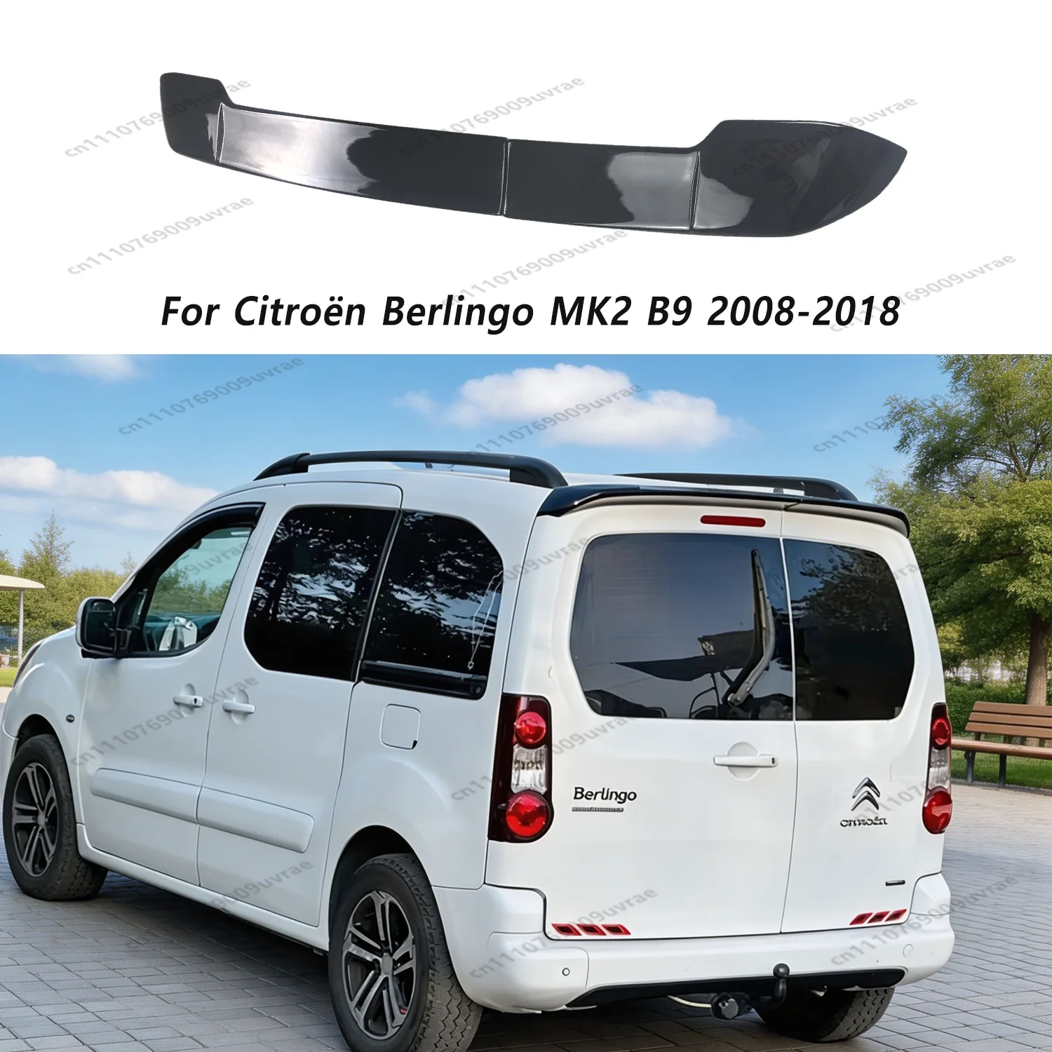 Фото Глянцевые черные накладки на задний спойлер из ABS-пластика для Citroen Berlingo и Peugeot Partner MK2 B9 2008-2018, модели с двойными дверями, тюнинг №1