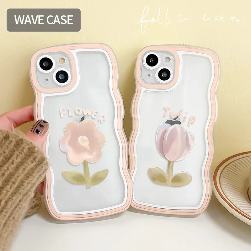 

For OPPO Reno 4G Reno2 F Z Reno 3 4 SE 5 5K 6 8 Pro Find X3 Lite A57 Realme Narzo 50 5G Case Tulip flower Wave Phone Case