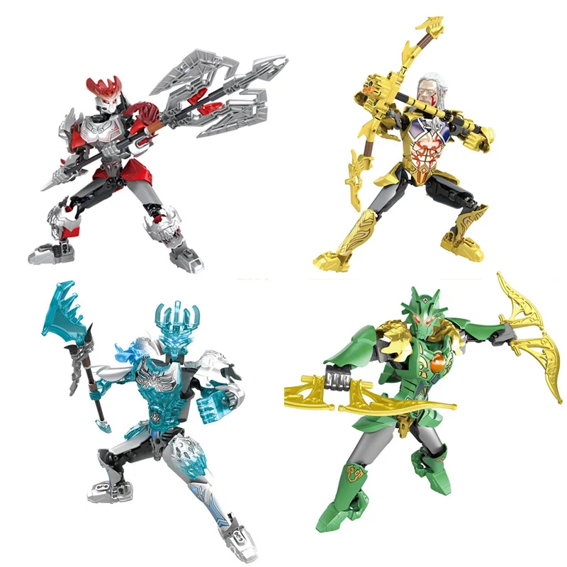 

BIONICLE Jungle Fire Ice Gold Figures With Weapon Building Block Toys Set For Kids Boy Gift Compatible Major Brand 4pcs/Set