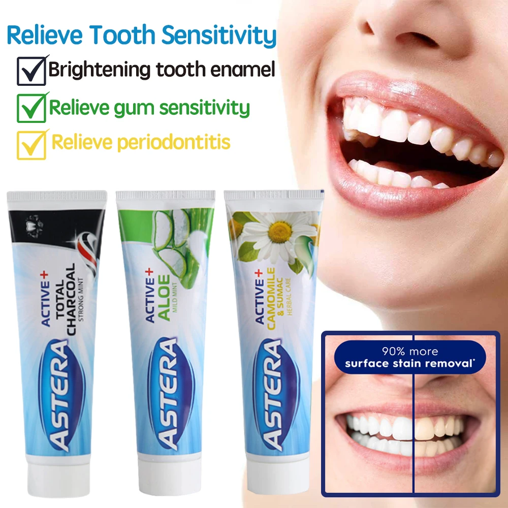 Отбеливающая зубная паста ASTERA удаляет пятна уменьшает пожелтение ухаживает за