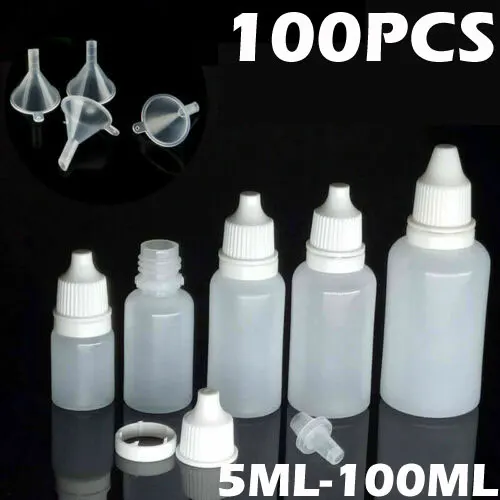 

100PCS 5ml-100ml Plastic Dropper Bottles Squeezable Eye E Liquid Juice Containers Jars with Nipple Dropples White Caps