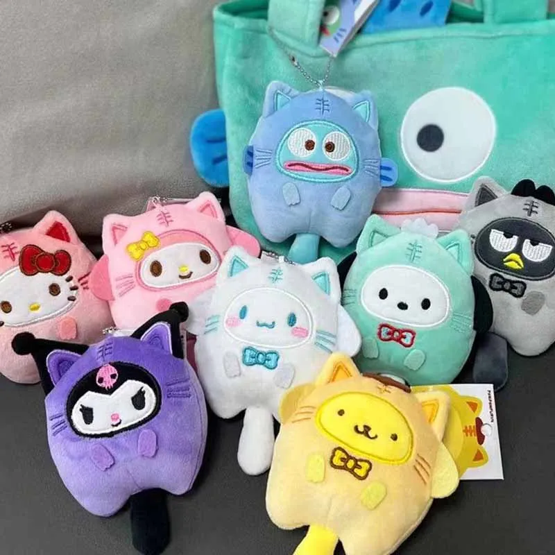 

Kawaii Hellokittys Melody Pochacco Kuromi Cinnamoroll Purin Dog Cartoon Bag Pendant Cute Plush Anime Figure Schoolbag Ornament