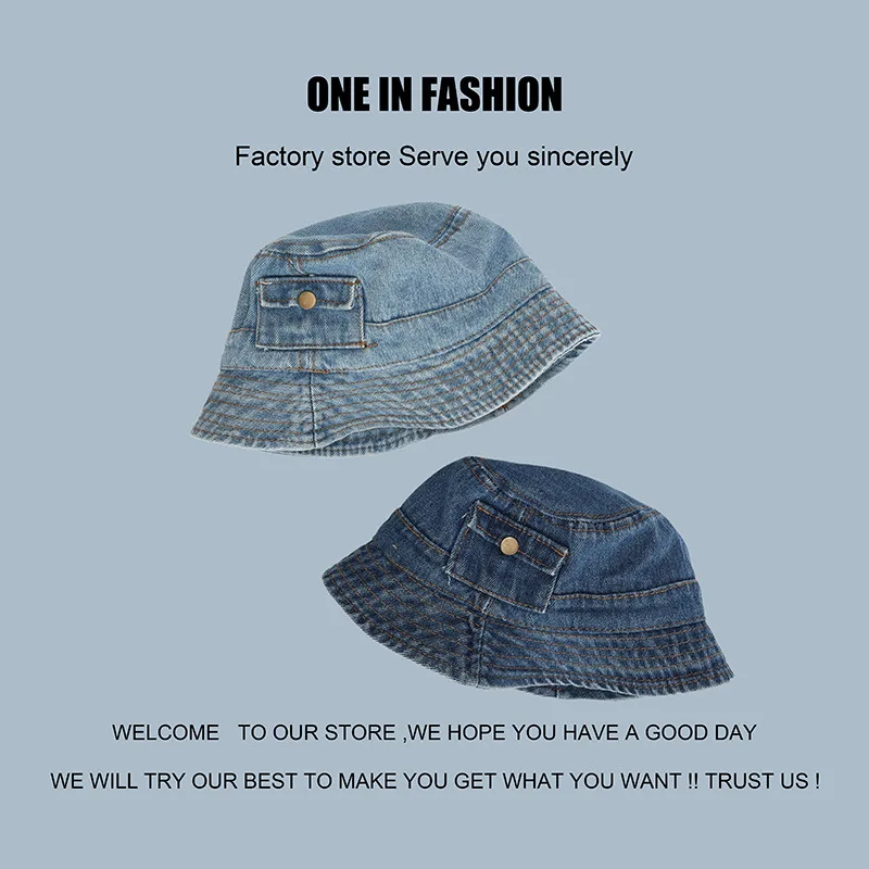 

Korea Baby Bucket Hat Vintage Denim Kids Hats Summer Sun Hats 2022 Children Fisherman Caps for Girls Boys Baby Accessories
