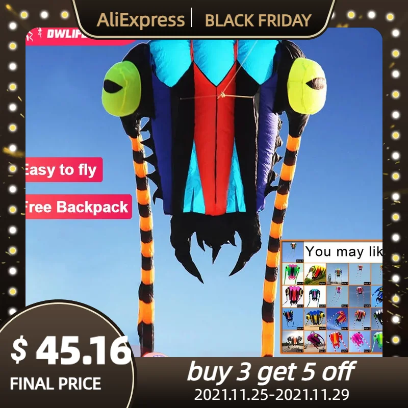 

9KM 2㎡ Trilobite Kite 7.45m Lifter Soft Inflatable Line Laundry Show Kite 30D Ripstop Nylon Fabric With Swivels & Bag