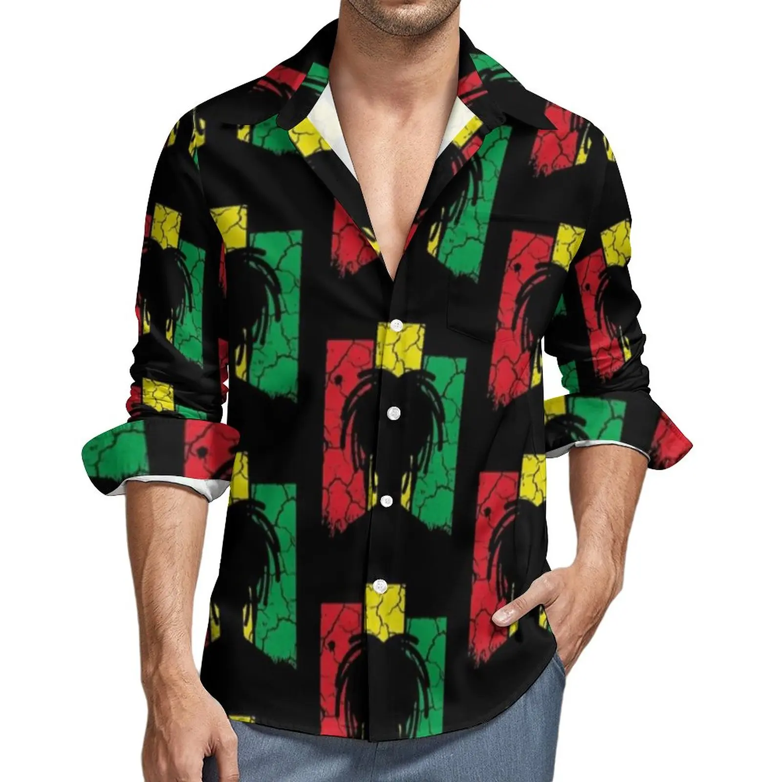 

Bob Marley Casual Shirts Male Jamaican Singer Musician Shirt Long Sleeve Retro Y2K Blouses Autumn Graphic Clothing Large Size