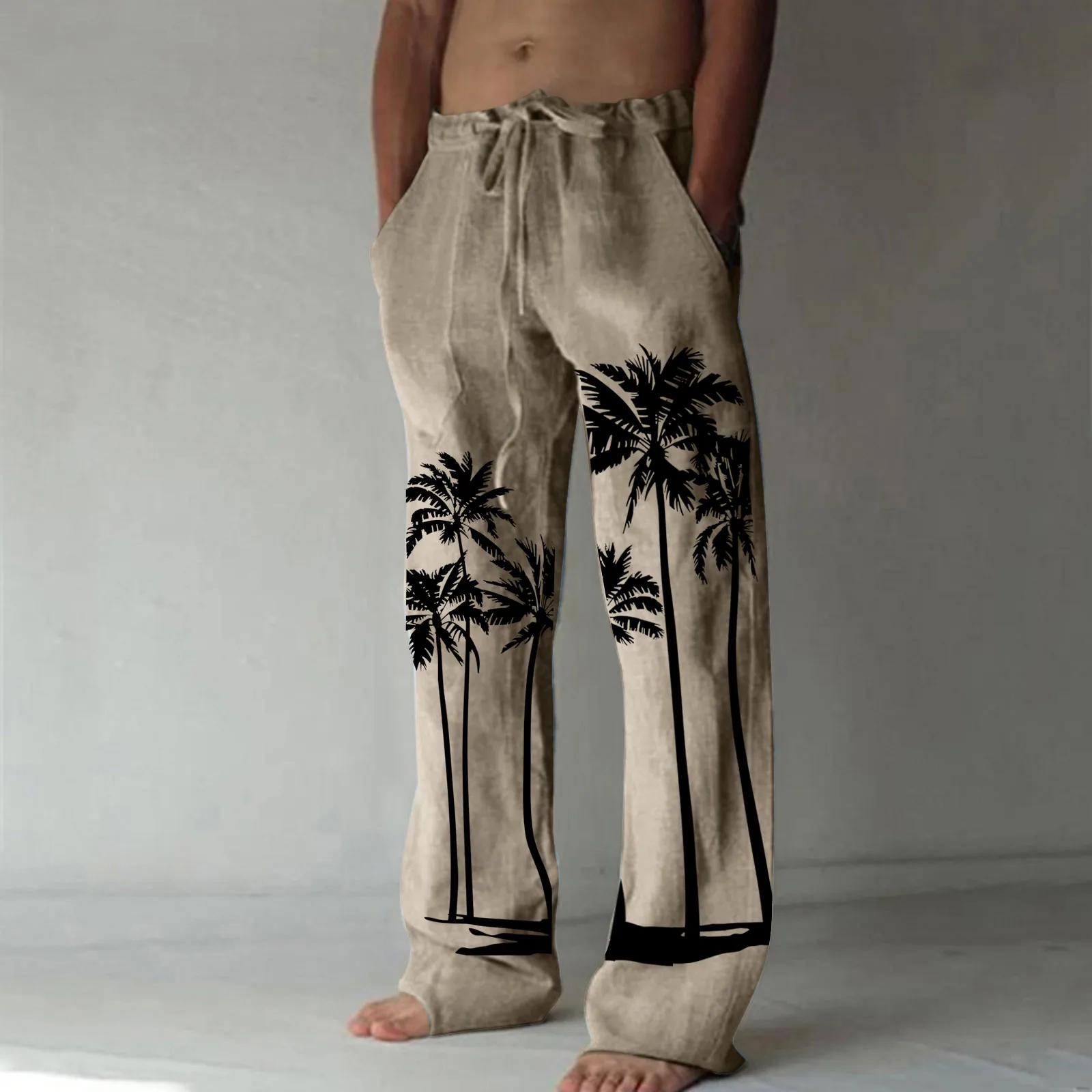 

Men's Casual Pants Hawaii Coconut Tree Print Summer Cotton Linen Pants Daily Waist Drawstring Trousers Streetwear Bottoms Lounge