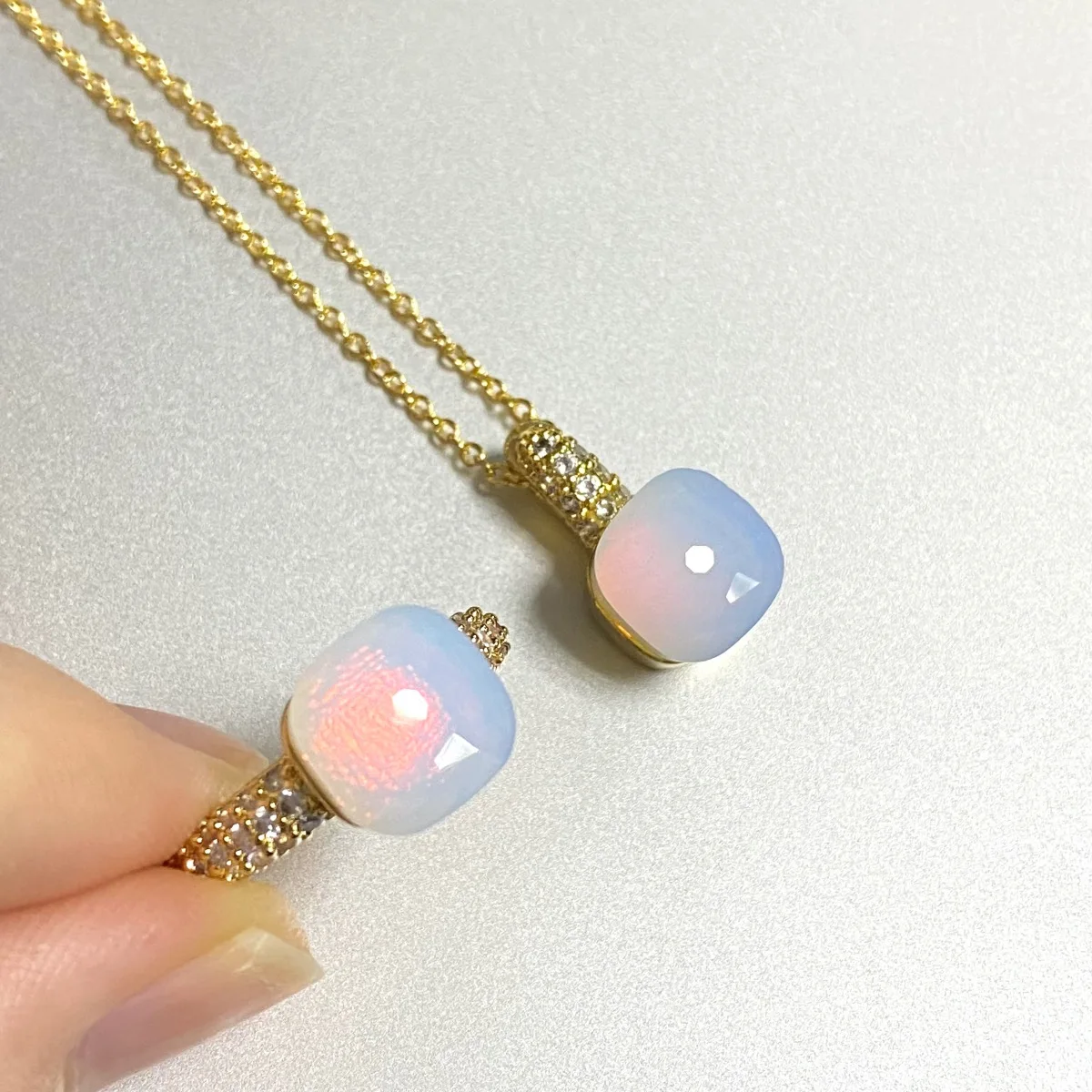

2Pcs/Set Pomellato Women Ring Necklace Jewelry Set Inlay Zircon 30Colors Candy Crystal Jewelry Set Gold Plated Fashion Jewelry