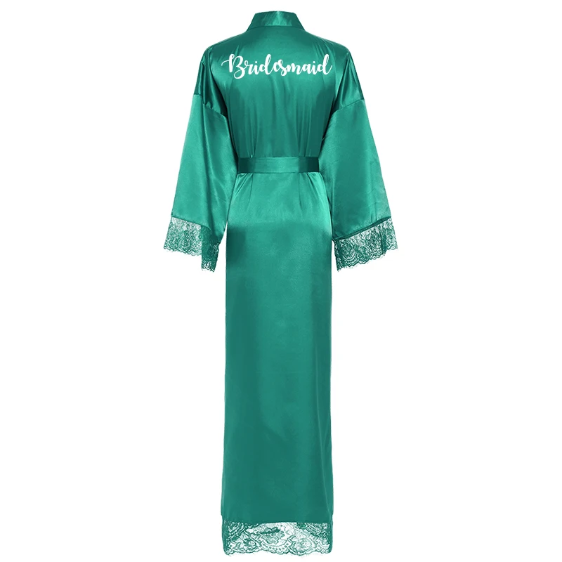 Silk Satin Lace Robes White Bridesmaid Bride Robe Bridesmaid Robes Wedding Long Robe Bathrobe Green Robe for Women