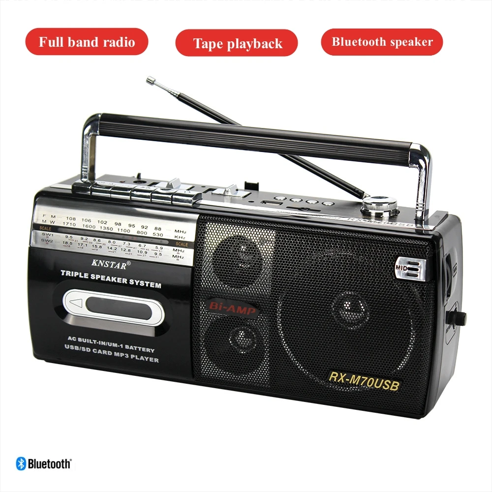 Portable Cassette Recorder Magnetic Tape Player FM/AM/SW Multiband Radio Support USB/SD Card Outdoors Wireless Bluetooth Speaker