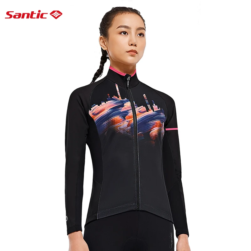 Santic Women Cycling Jacket Winter Windproof Windbreaker Thermal Fleece Riding Coat Outdoor Sports Cycling Sportswear Jackets