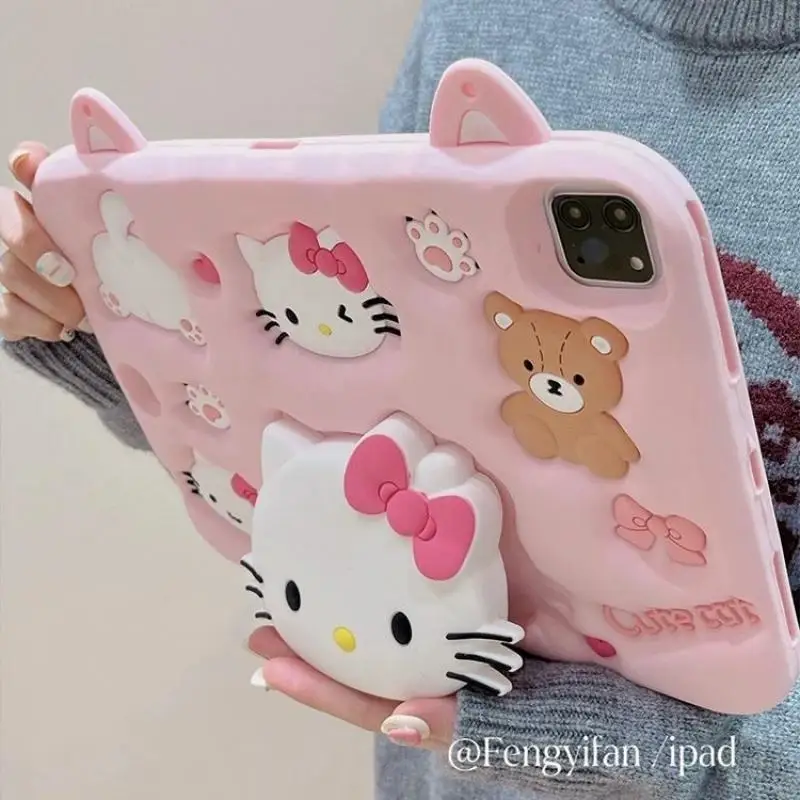 Kawaii Sanrio Hello Kitty Чехол для iPad Милый мультяшный силикагель с защитой от изгиба