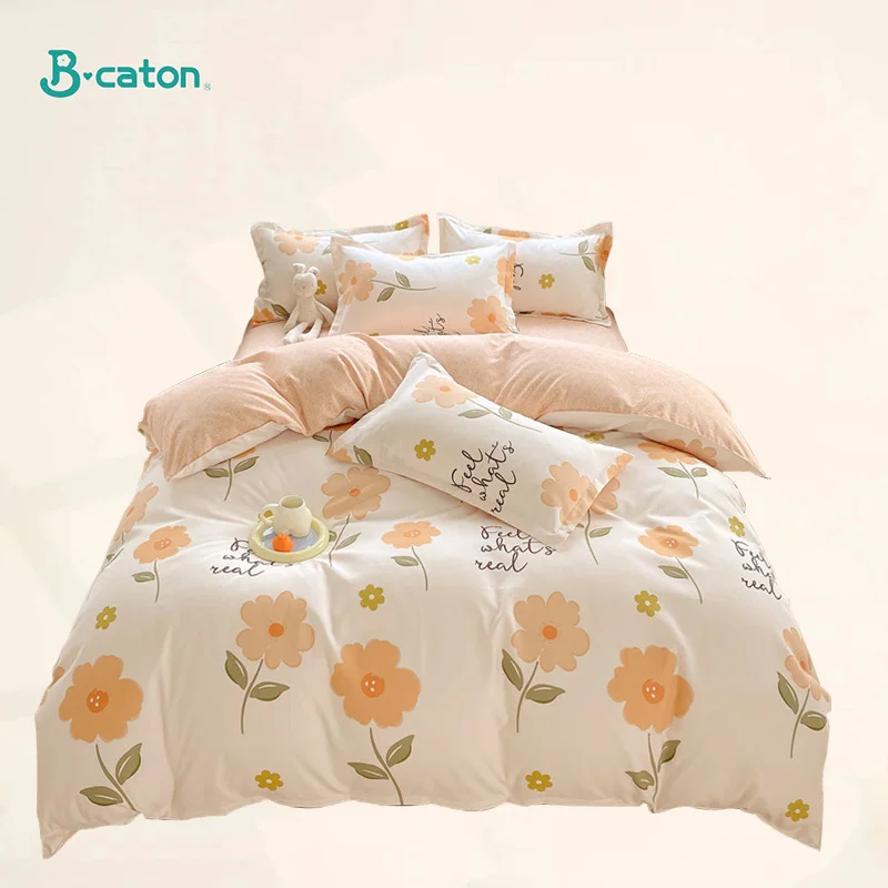 Single Three-pieces Bedding Sets for Kids Flower Print Cotton Single Duvet Cover Pillowcase Bed Sheet for Children 1-6 Years Old