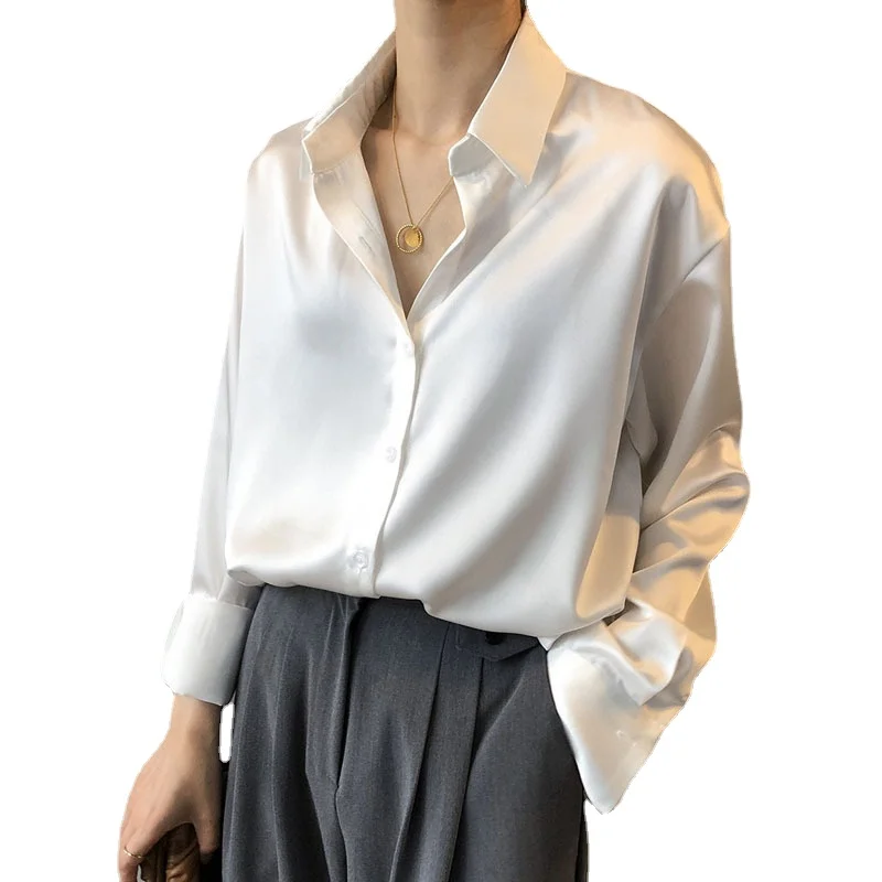 Fashion button shirt Retro women's shirt White women's long-sleeved women's loose street shirt women tops