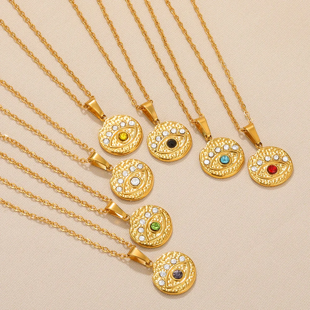 

Devil's Eye Stainless Steel Pendant Necklace Round Zircon Natural Stone Jewelry For Women 18K Gold Color Chain New Free Shipping