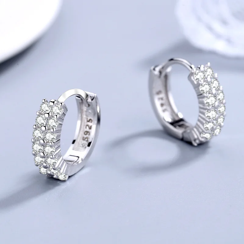 NEHZY 925 silver needle New Ladies Fashion High Quality Jewelry Double Row Crystal Zircon Round Silver Plated Stud Earrings