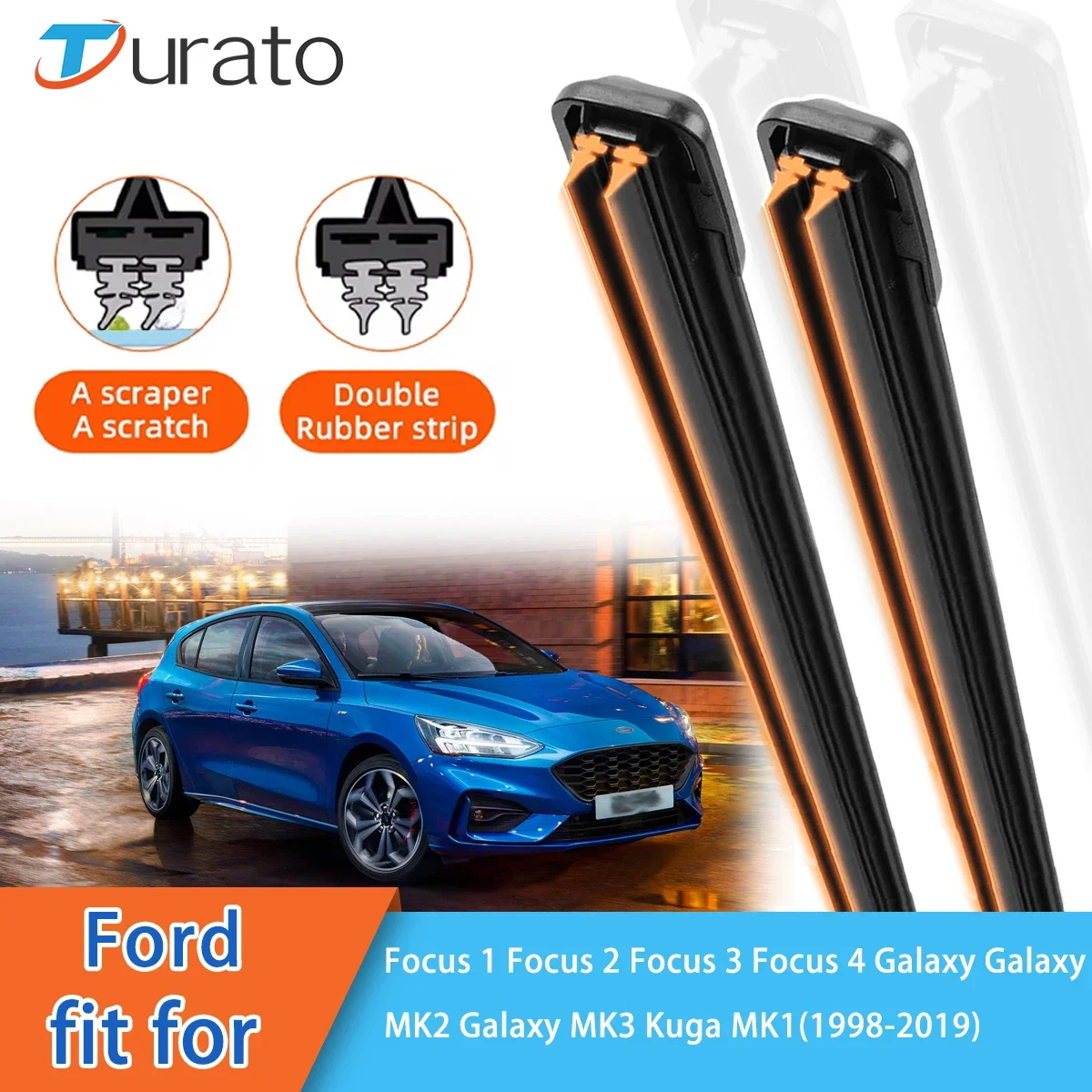 Для Ford Focus 1/2/3/4 Galaxy MK2 MK3 Kuga MK1 передние дворники двойные резиновые щетки