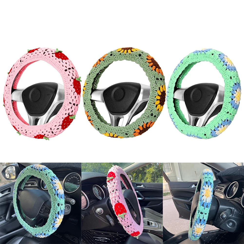 Авто милый вязаный крючком чехол на руль автомобильные нескользящие рулевые